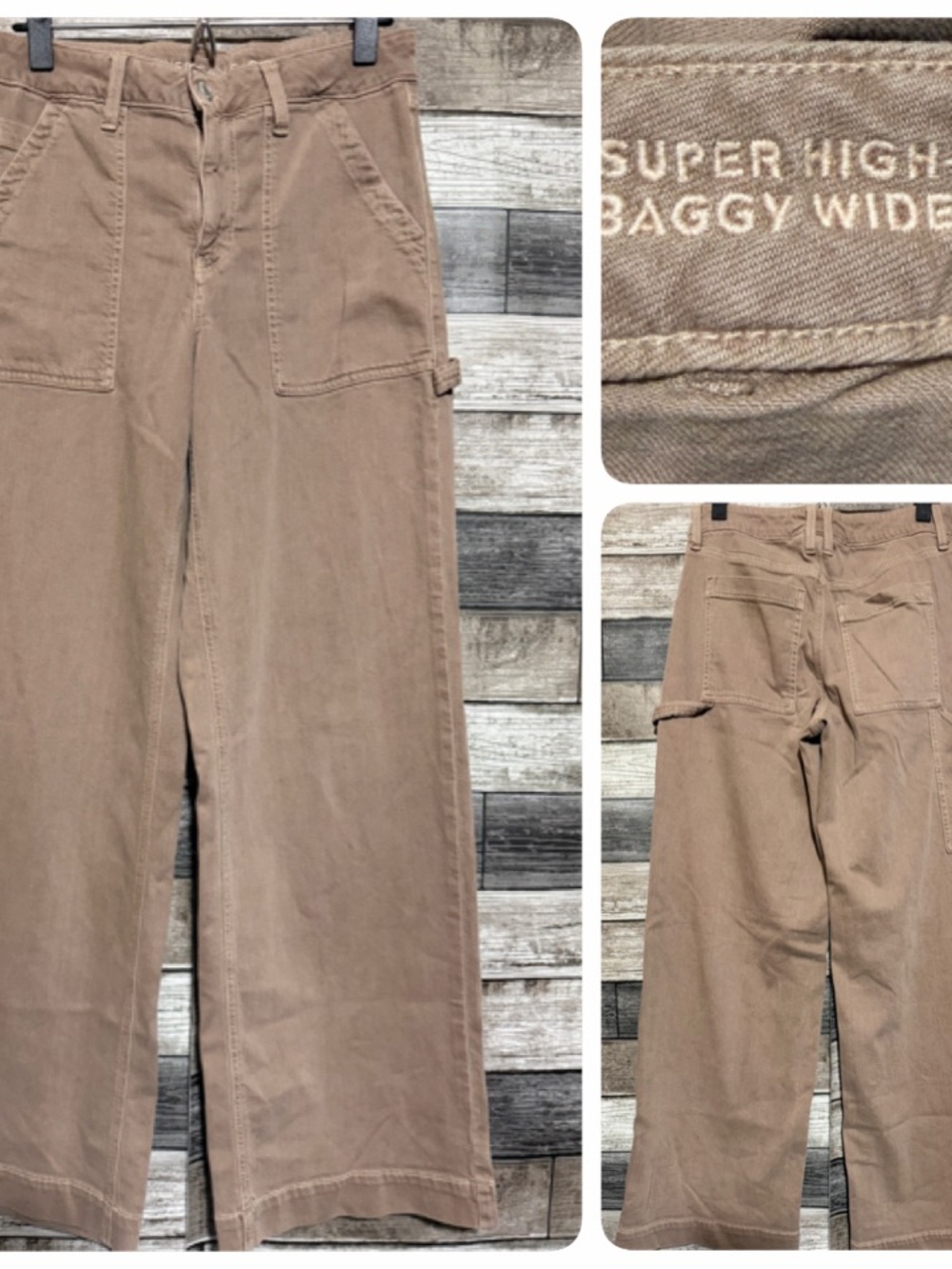American Eagle Super High-Rise Baggy Wide Leg Carpenter Jeans Size 4 Brown Tan